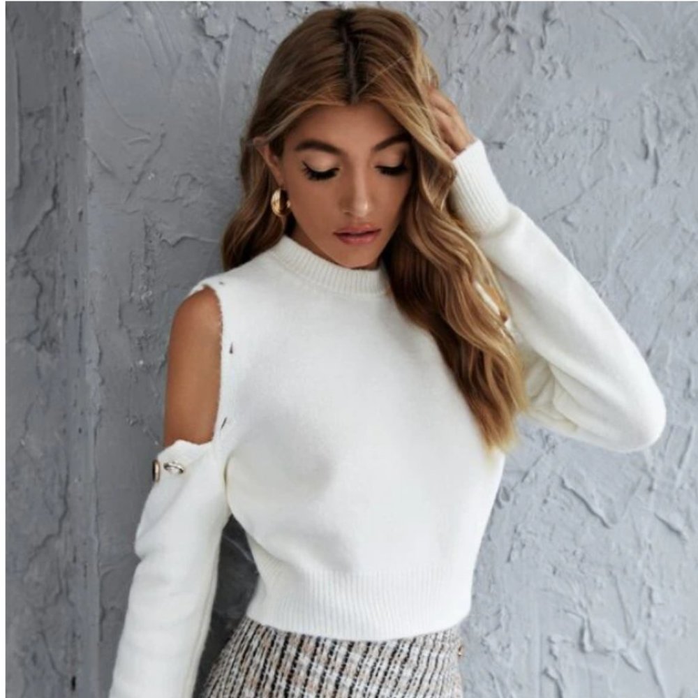 Shein Buttoned Cold Shoulder Sweater- Never Worn